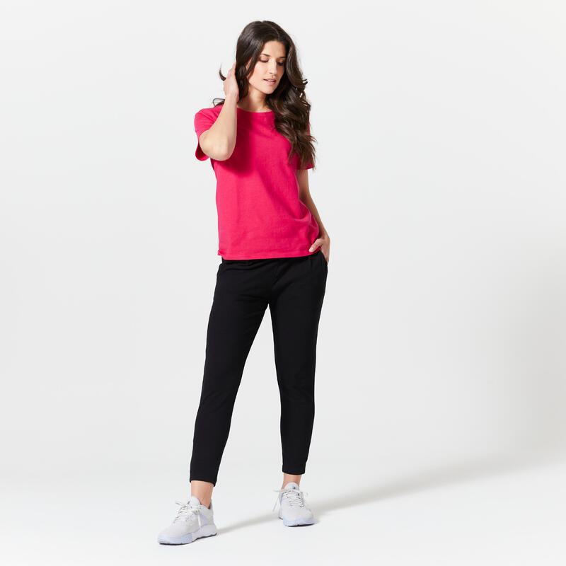 T-shirt Fitness Femme - 500 Essentials Rose framboise