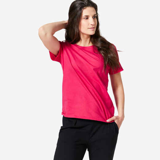 
      Majica kratkih rukava za fitnes 500 Essentials ravna ženska tamnoružičasta
  