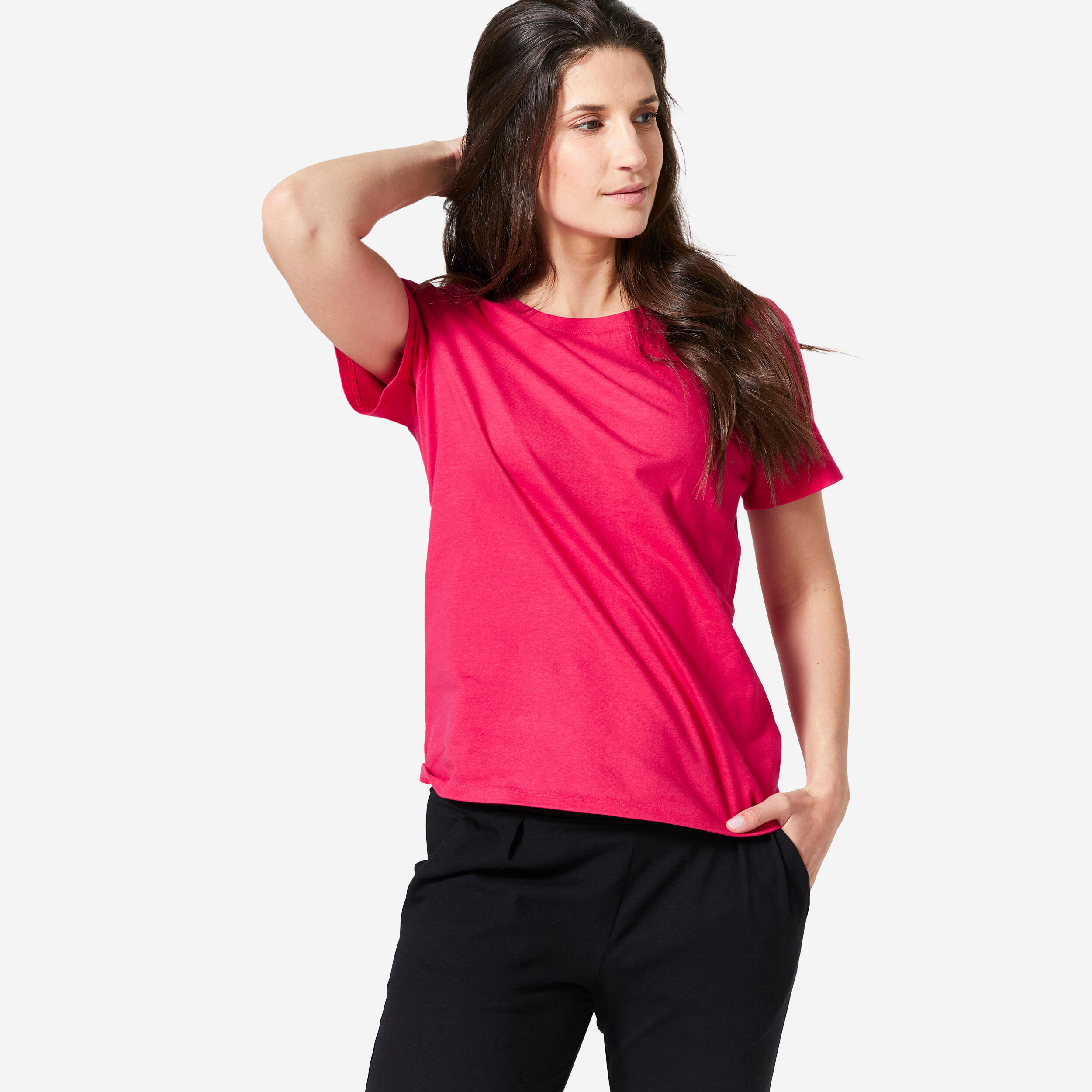 Women's Fitness T-Shirt 500 Essentials - Raspberry Pink 1/4