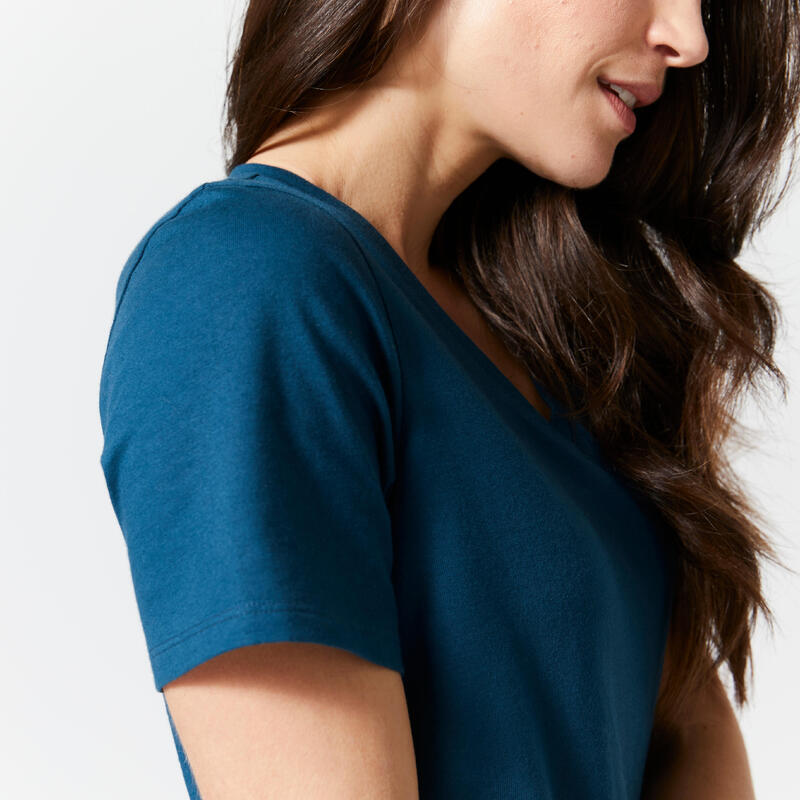 T-Shirt Damen V-Ausschnitt - 500 petrolblau 