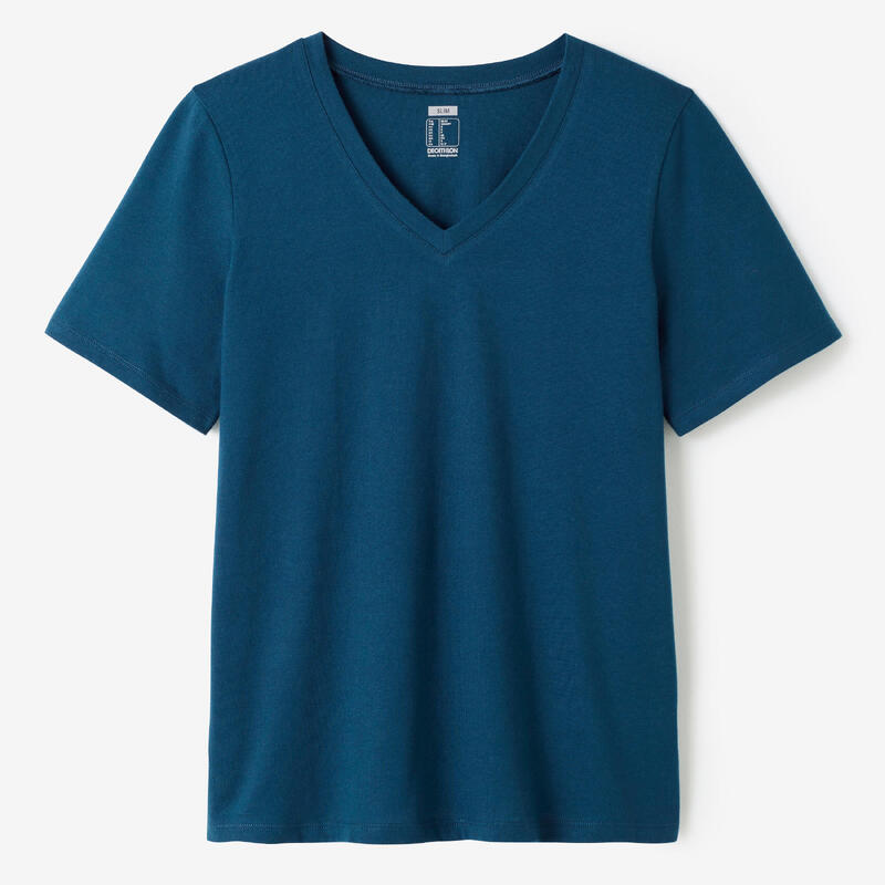 T-Shirt Damen V-Ausschnitt - 500 petrolblau 