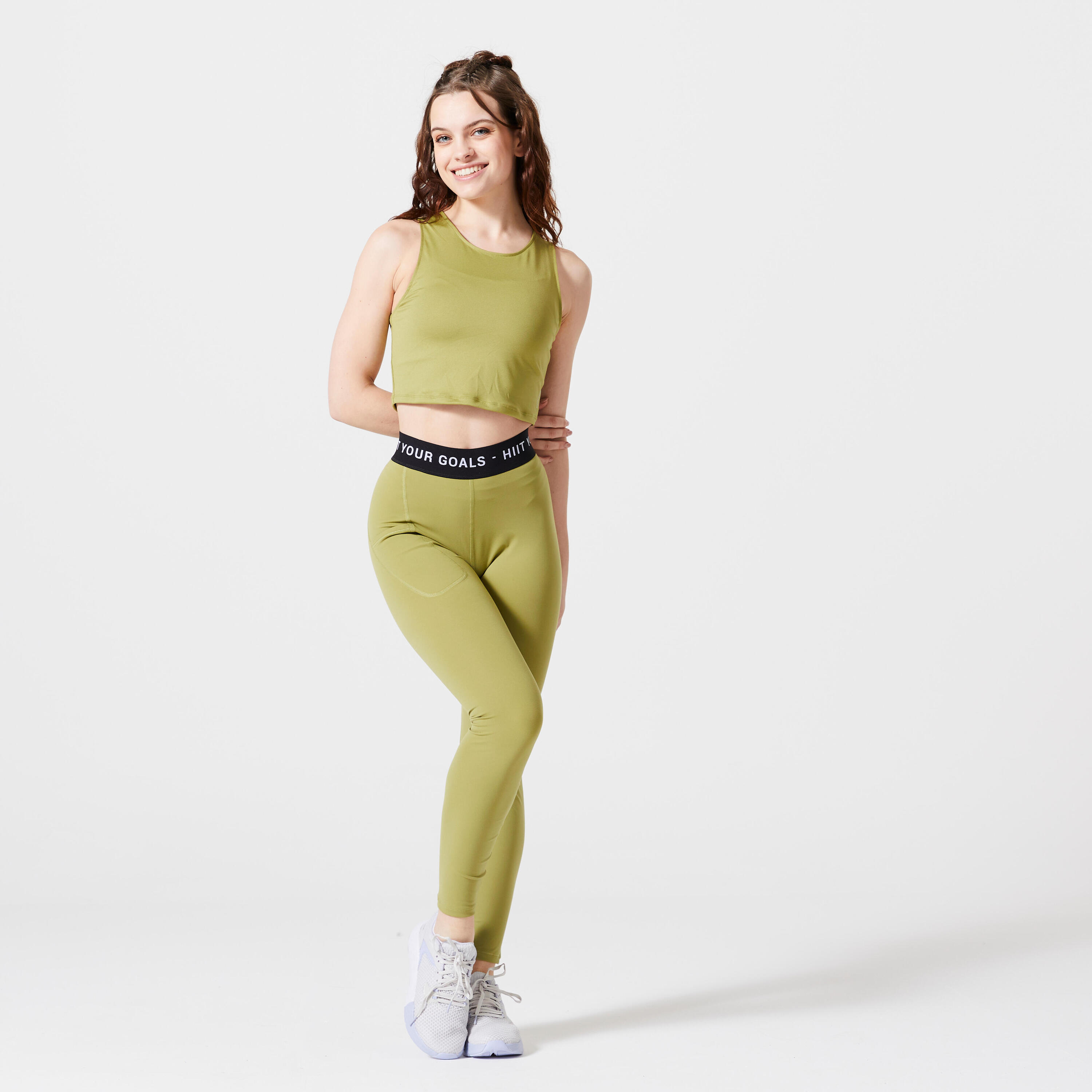 Women's Cardio Fitness Cropped Tank Top - Olive Green 2/8