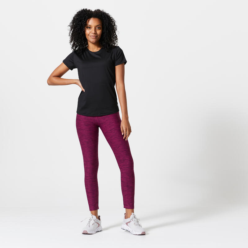 Kadın Siyah Kısa Kollu Spor Tişörtü 100 - Fitness Kardiyo