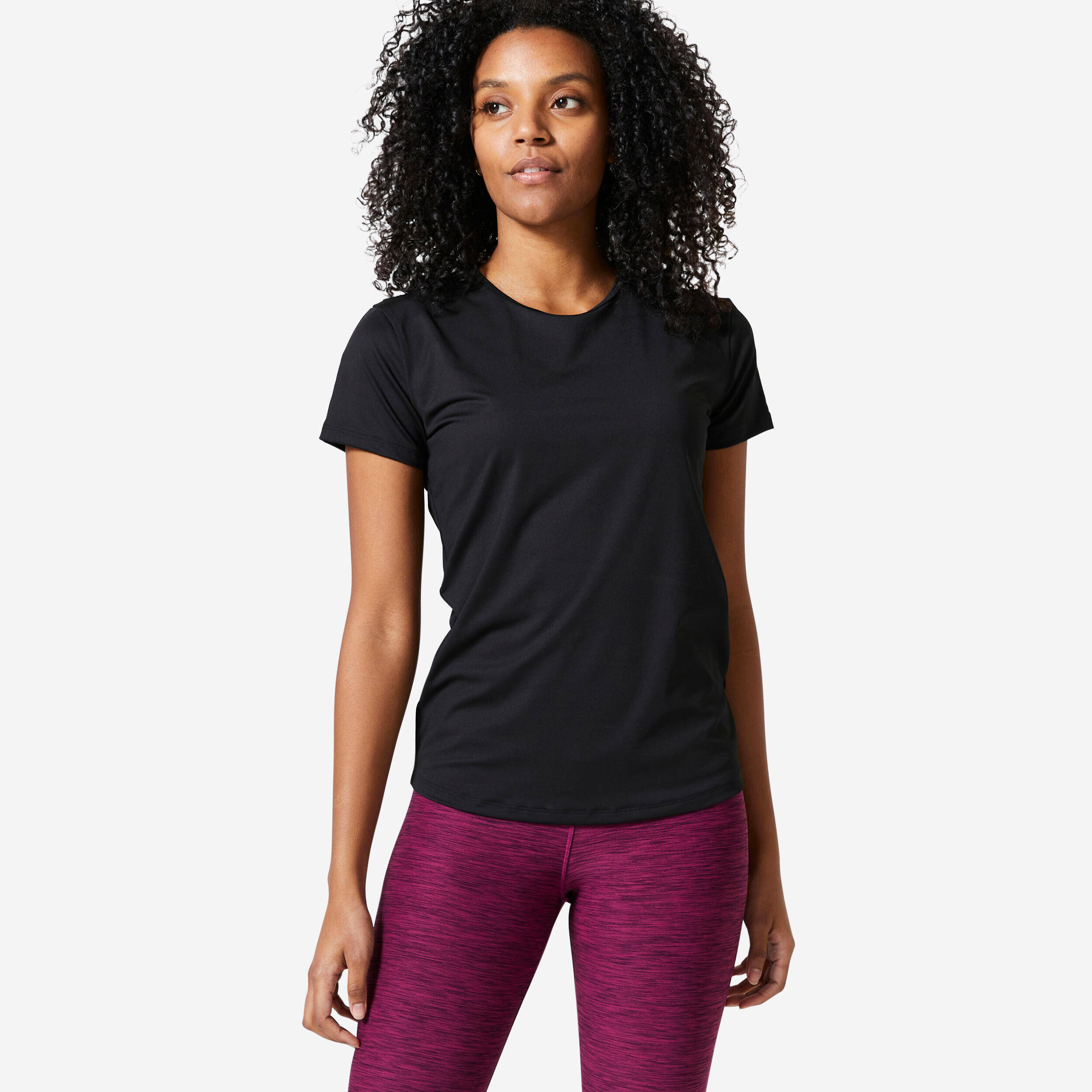 Short Sleeves Fit Women's Basic T-Shirt-Smoked Black -  4