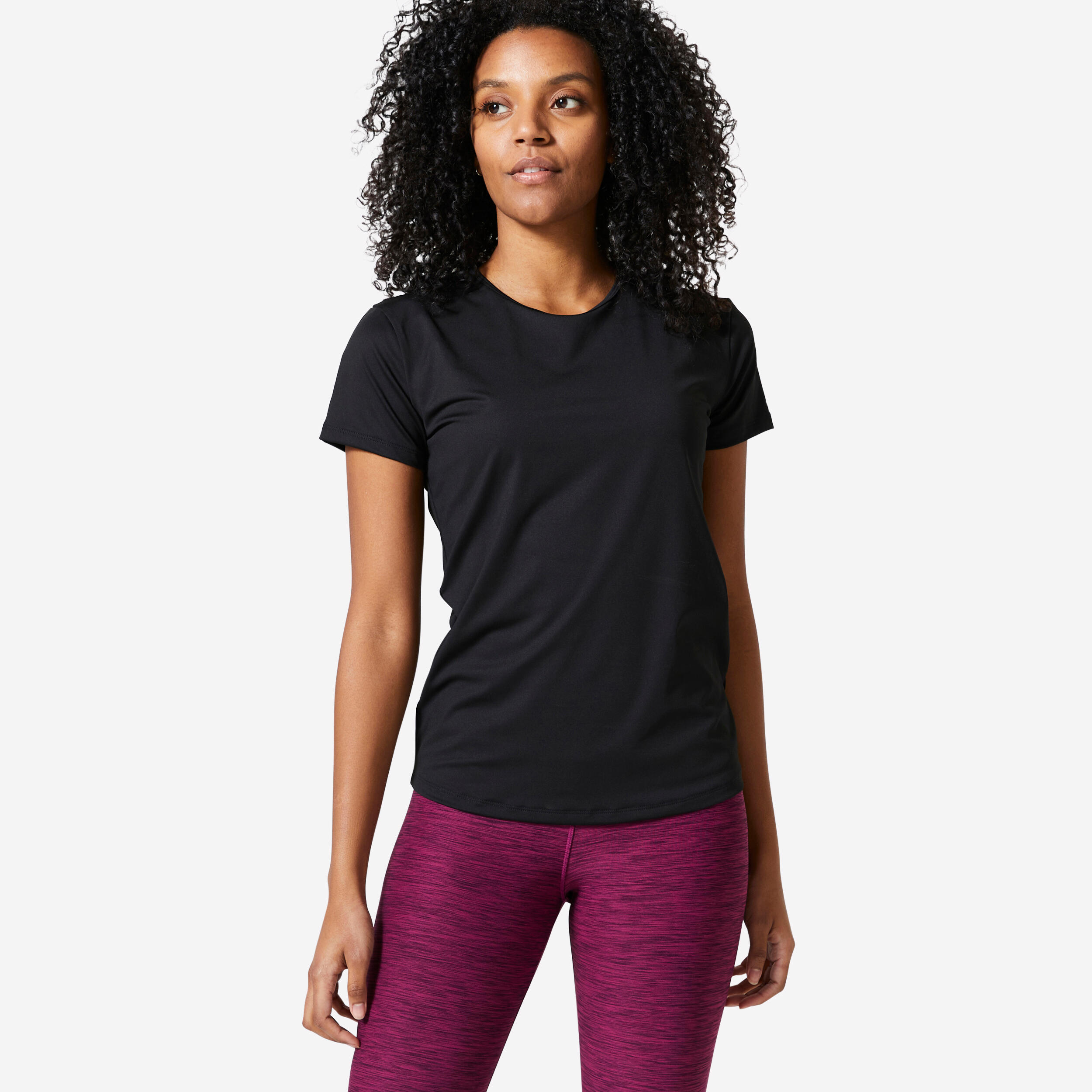 Camiseta Fitness Cardio Mujer Negro Manga Corta Decathlon