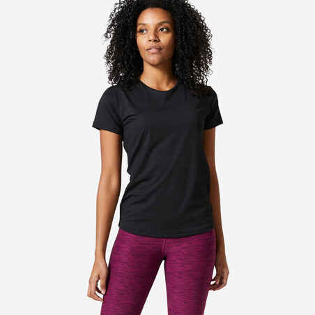T-shirt manches courtes fitness cardio femme Noir