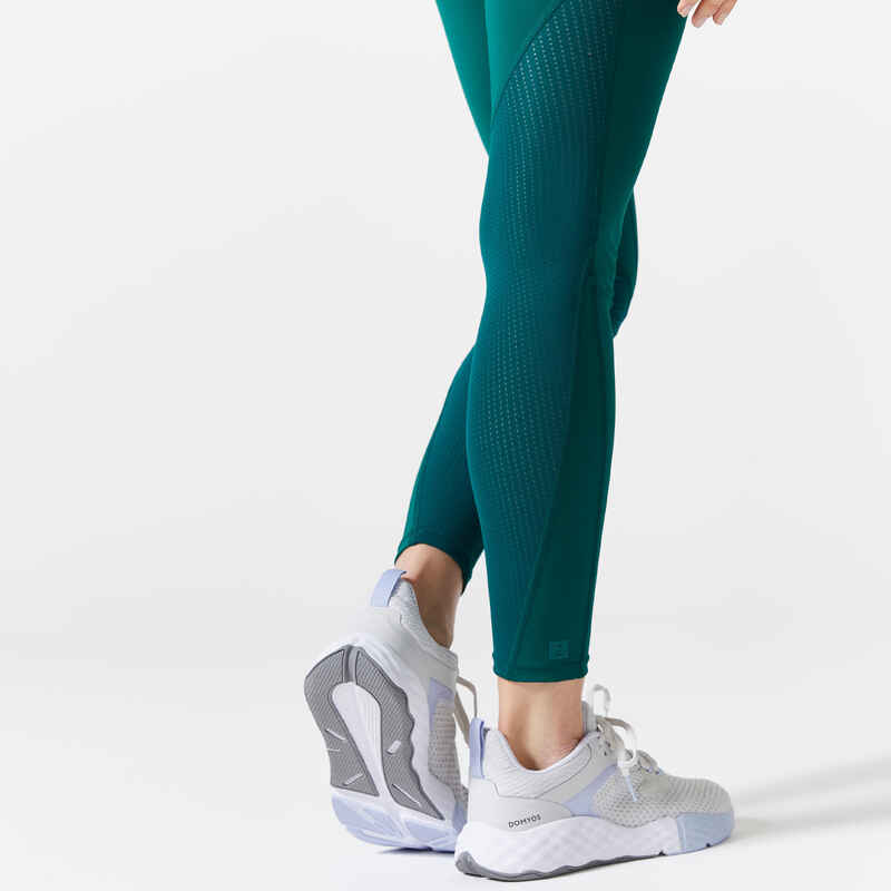 Women's shaping fitness cardio high-waisted leggings, emerald - Decathlon