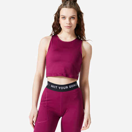 Crop-top de fitness sin mangas para Mujer Domyos 500 vinotinto