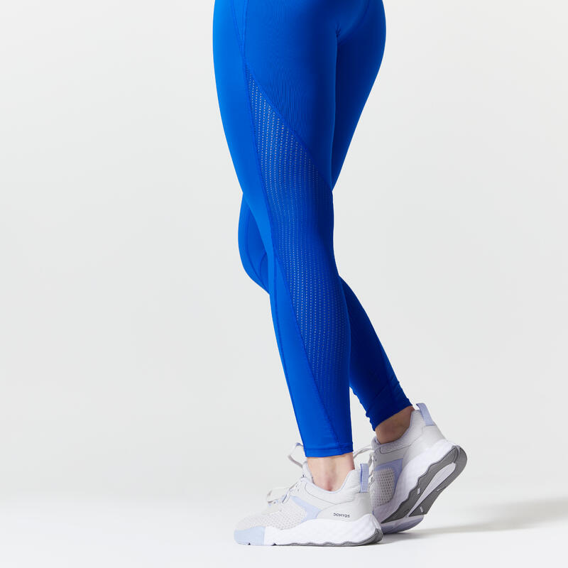 Leggings donna fitness 500 modellanti azzurri