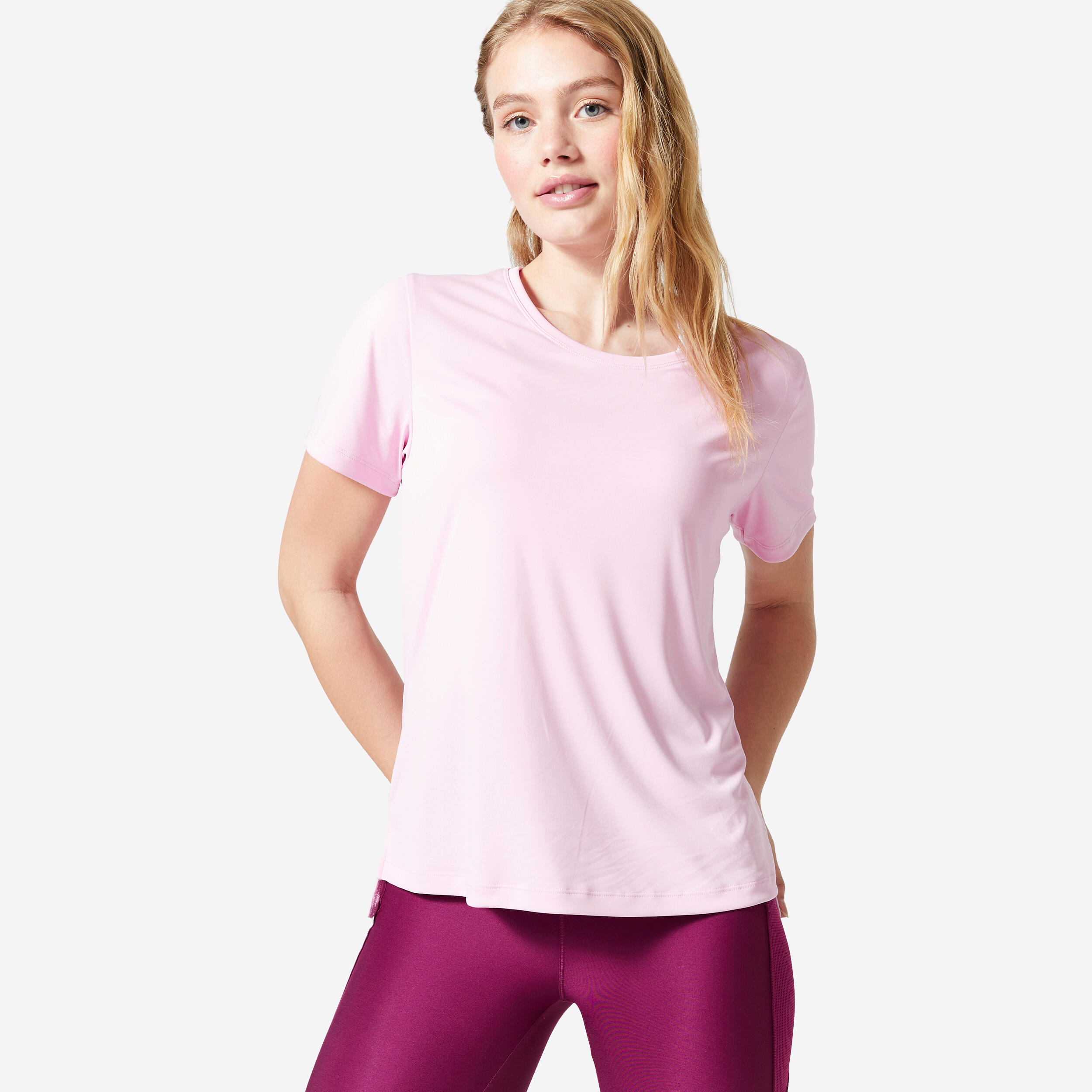 DOMYOS Women's Short-Sleeved Cardio Fitness T-Shirt - Light Pink