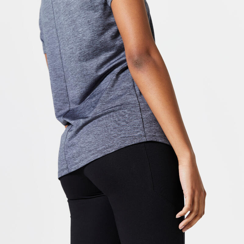 T-shirt manches courtes fitness cardio femme Gris chiné