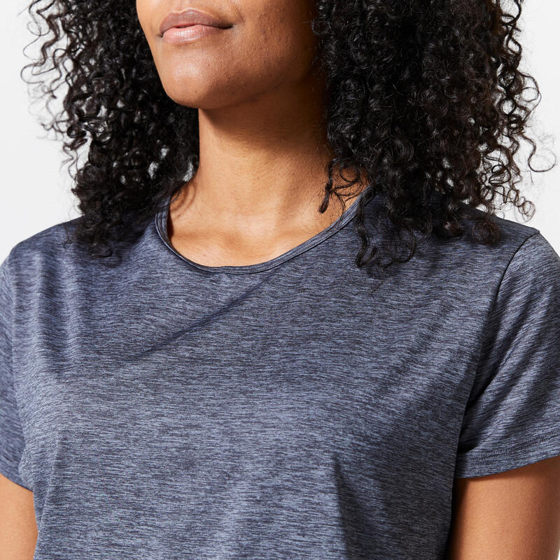 T-shirt donna palestra 100 regular fit traspirante grigio melange