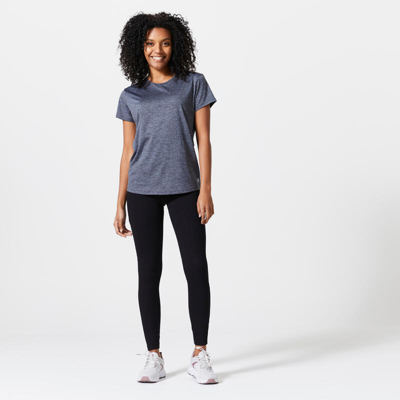 T-shirt donna fitness 100 regular traspirante grigio melange