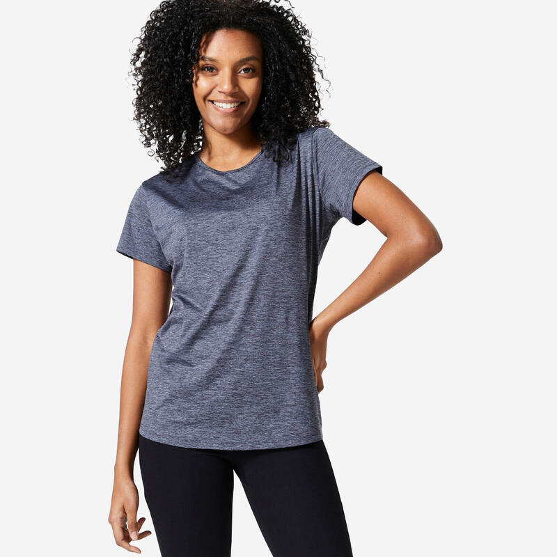 T-shirt donna palestra 100 regular fit traspirante grigio melange