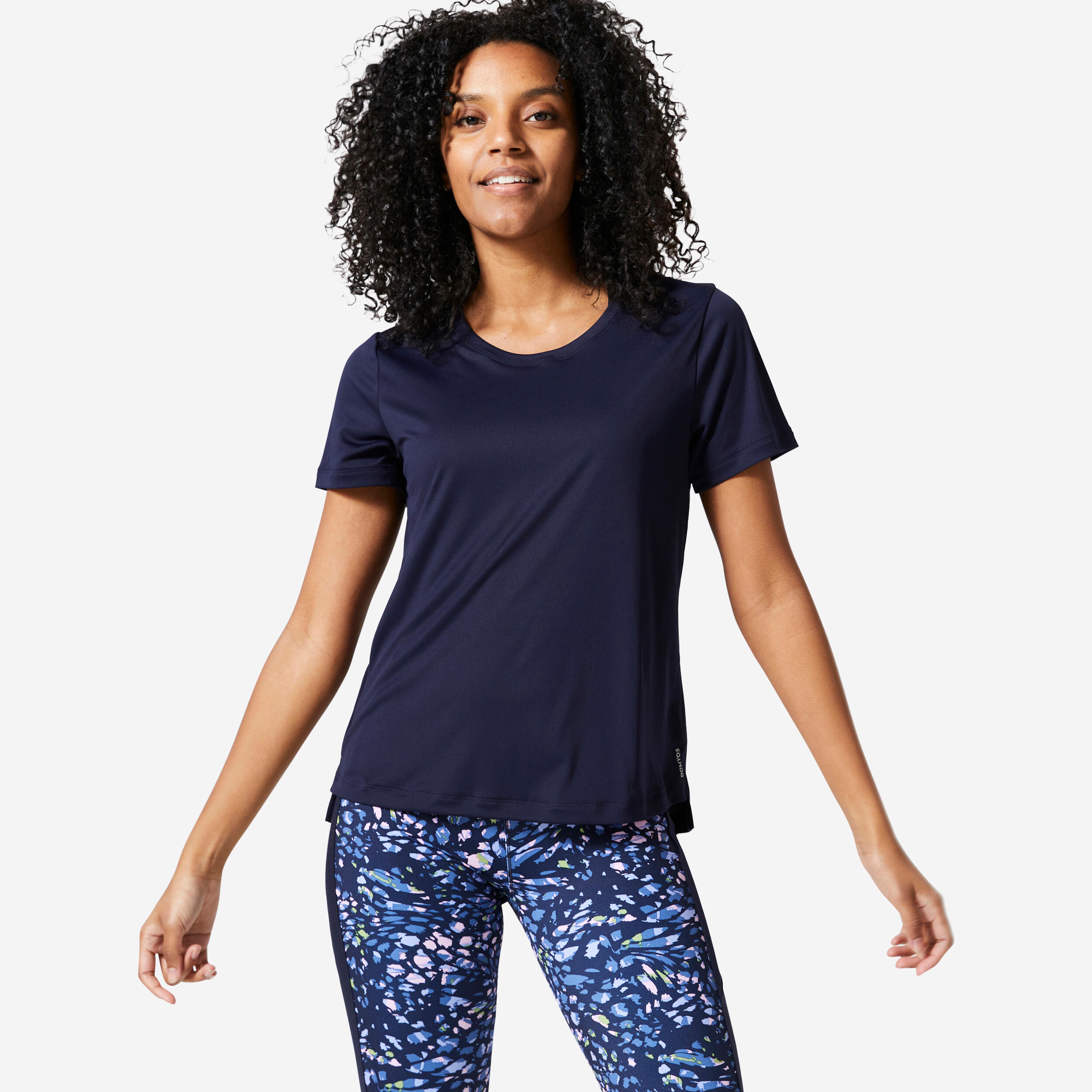 DOMYOS Women's Short-Sleeved Cardio Fitness T-Shirt - Navy Blue