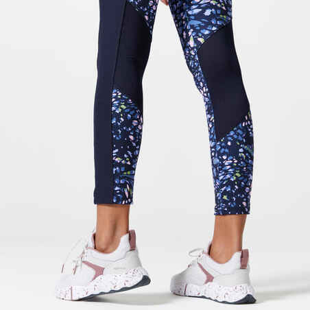 Women's phone pocket fitness high-waisted leggings, blue print