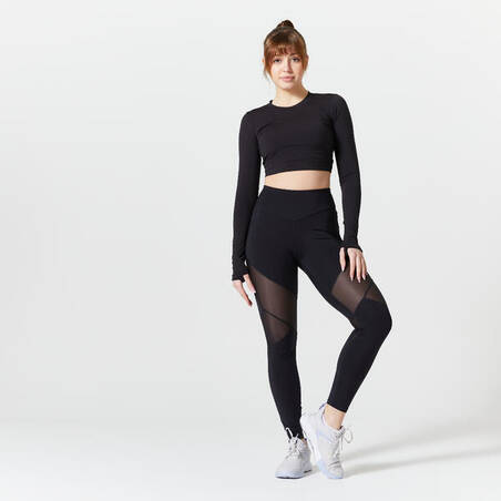 Baju Kaos Olahraga Fitness Wanita Lengan Panjang Cropped Wanita - Hitam 