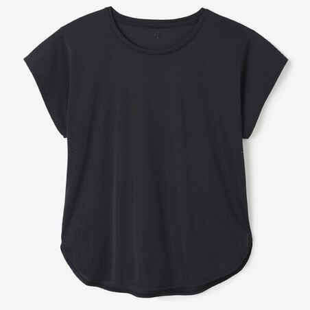 Moteriški laisvo kirpimo kardiotreniruočių marškinėliai, juodi