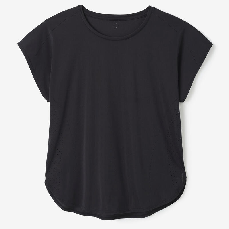 T-shirt nera donna fitness 500 loose traspirante