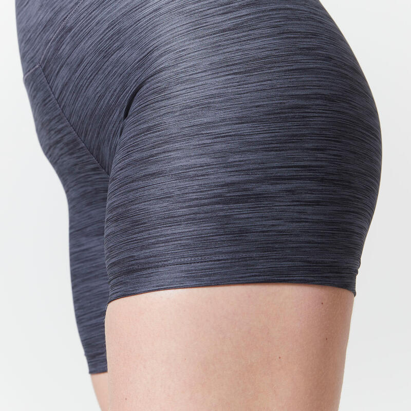 Pantaloncini donna fitness 100 modellanti vita alta traspiranti grigio melange