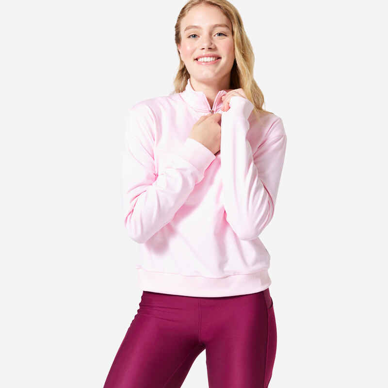 Γυναικείο crop μακρυμάνικο αθλητικό φούτερ - Ανοιχτό Ροζ