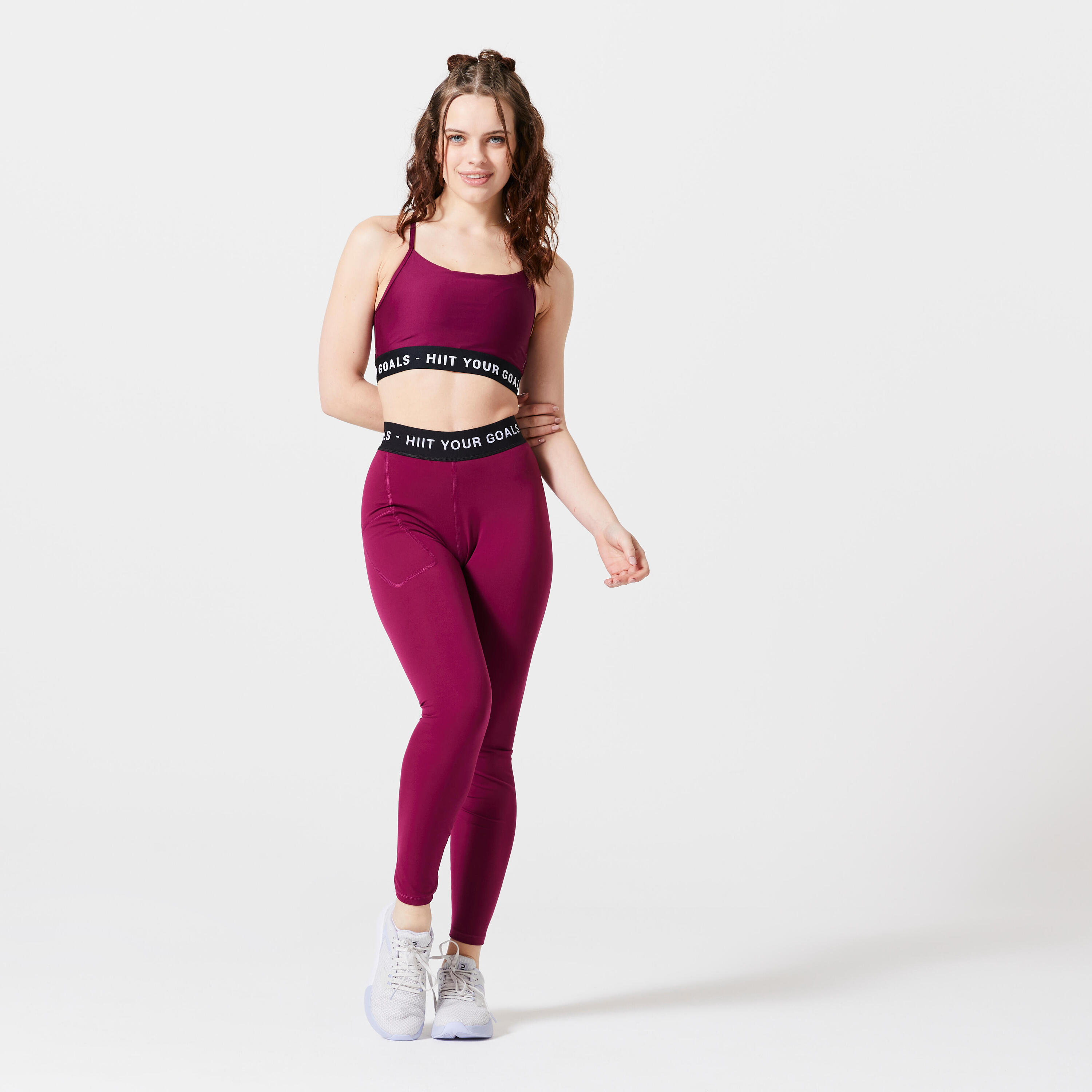 Women's high-waisted 7/8 sports leggings, dark purple 2/6