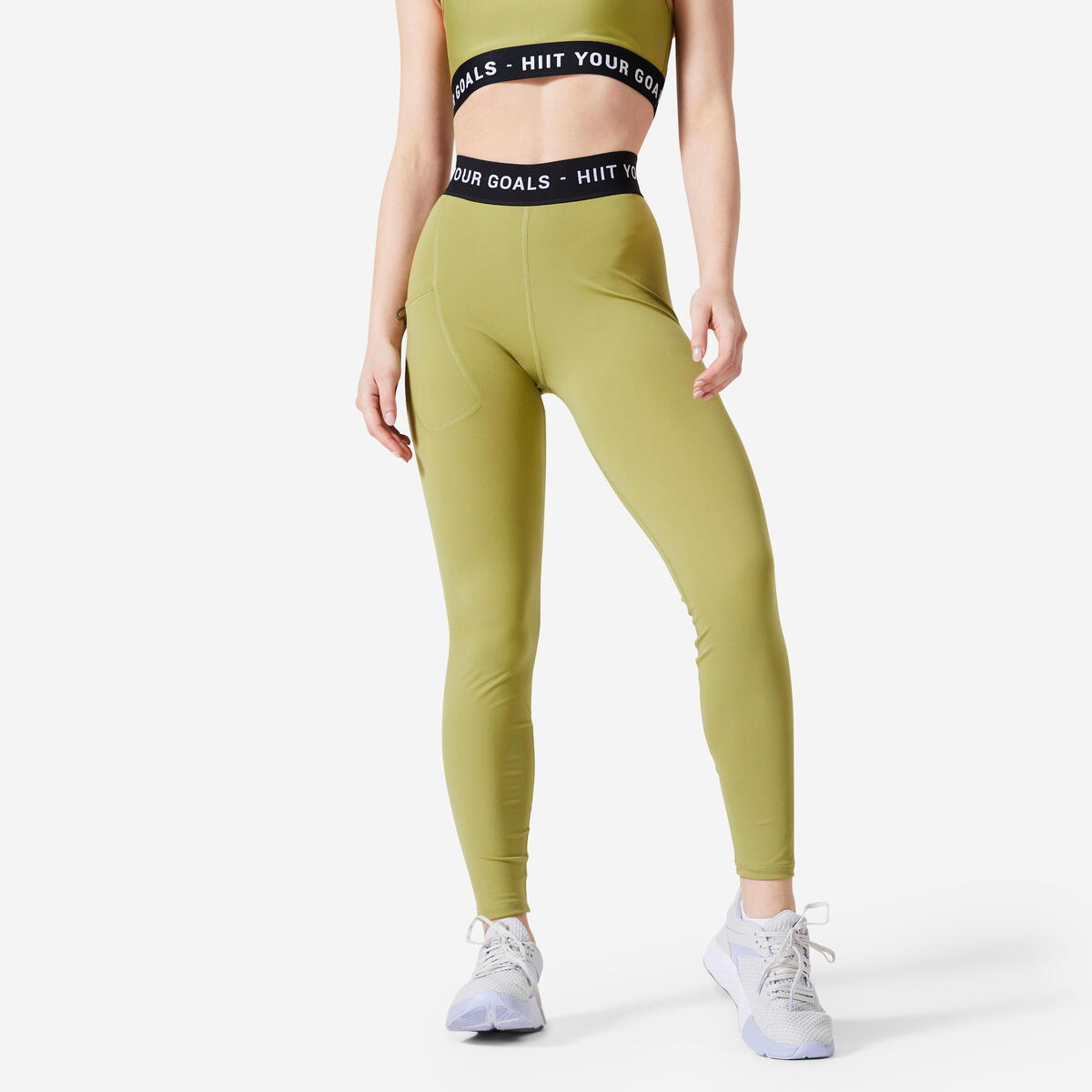 Legging long confort et douceur cardio training femme Vert Olive