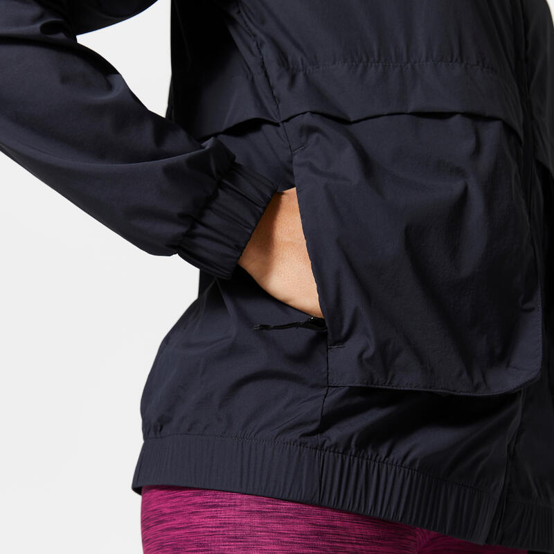 Veste ample à capuche avec poches zippées Fitness Cardio Femme Noire