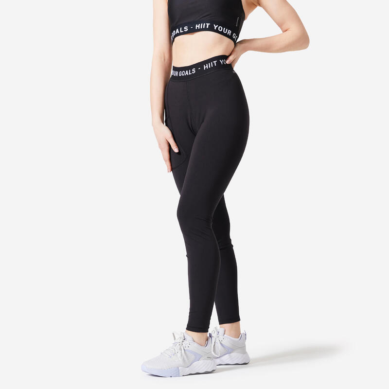 Legging long confort et douceur cardio training femme Noir