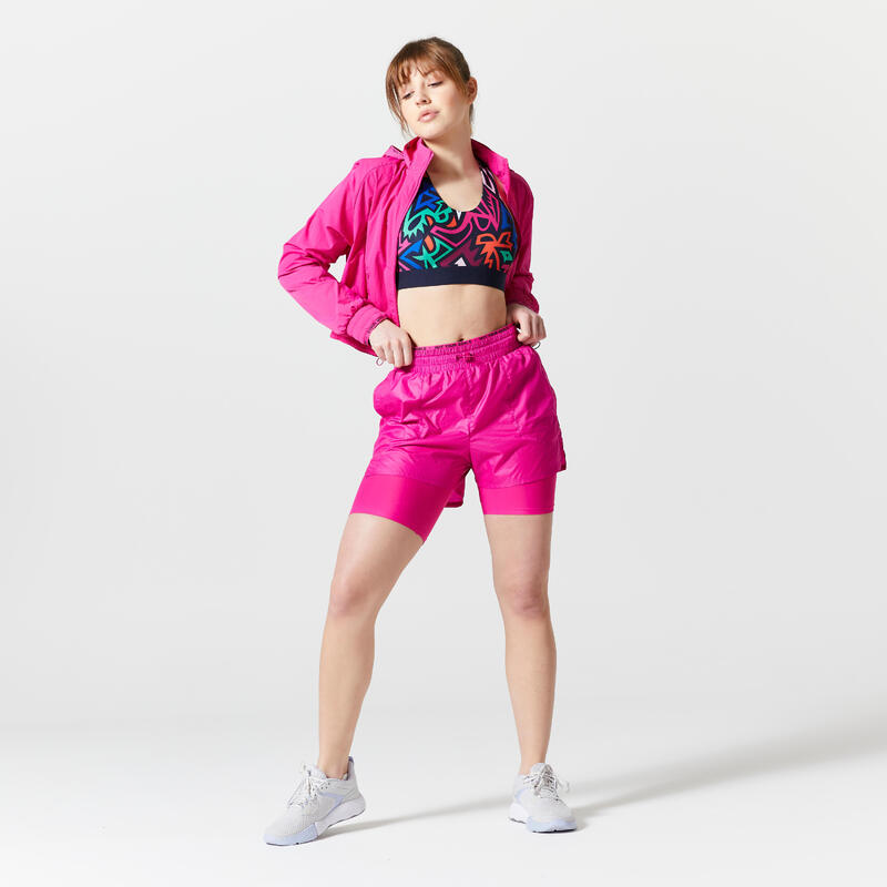 Pantalón Corto 2 en 1 Fitness Cardio Mujer Rosa
