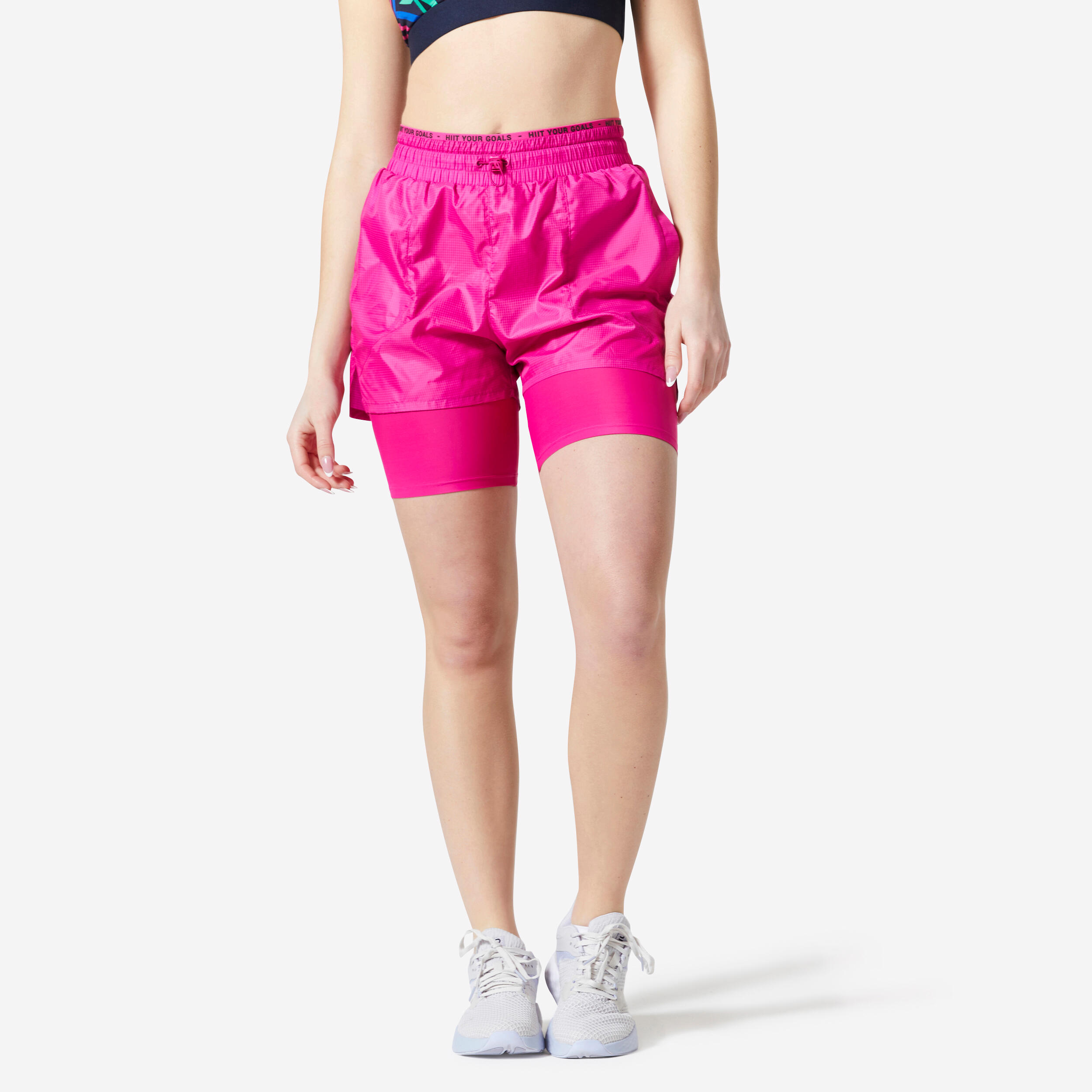 Calções de fitness 2 em 1 mulher rosa