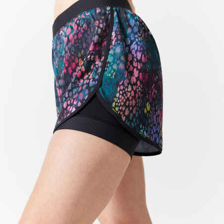 Pantalón Corto 2 En 1 Fitness Cardio Mujer Estampado Antirrozaduras