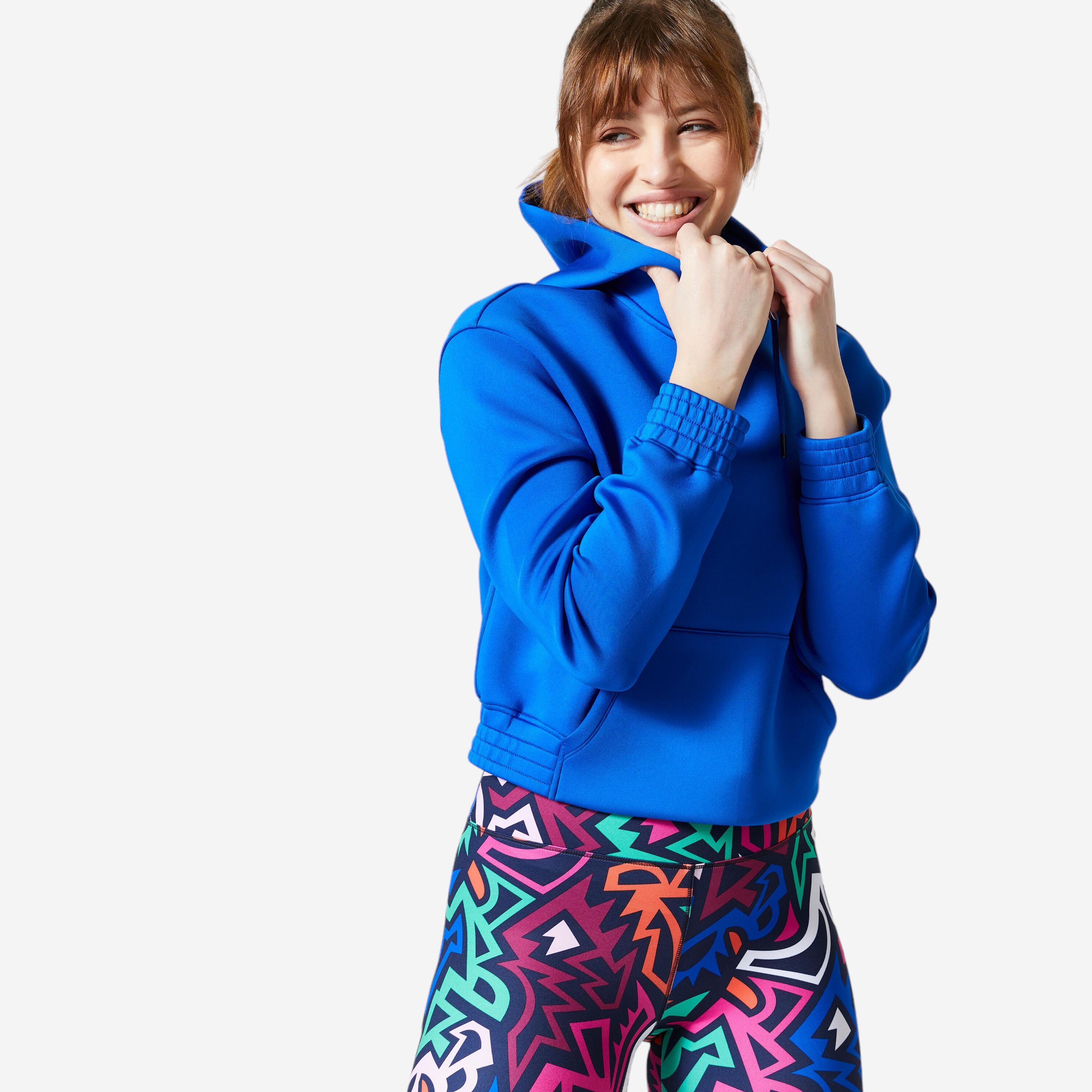 DOMYOS Cardio Fitness Cropped Hoodie - Indigo Blue