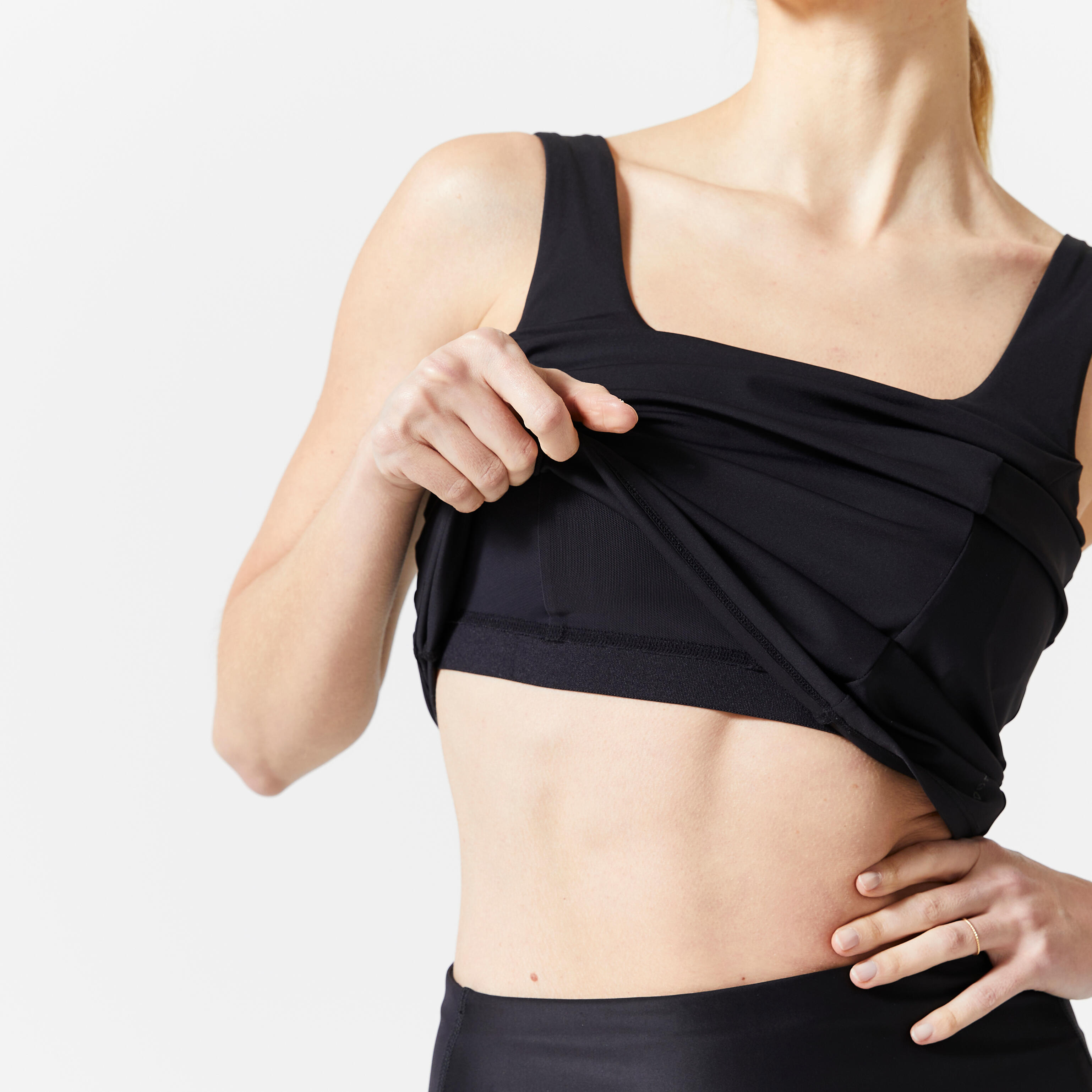Women’s Fitness Top with Built-In Bra - FTA 520 Black - DOMYOS