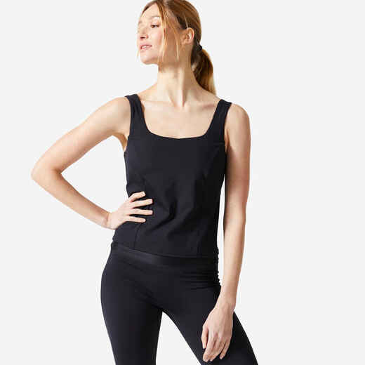
      Sieviešu sporta bezpiedurkņu krekls ar iestrādātu krūšturi, melns
  