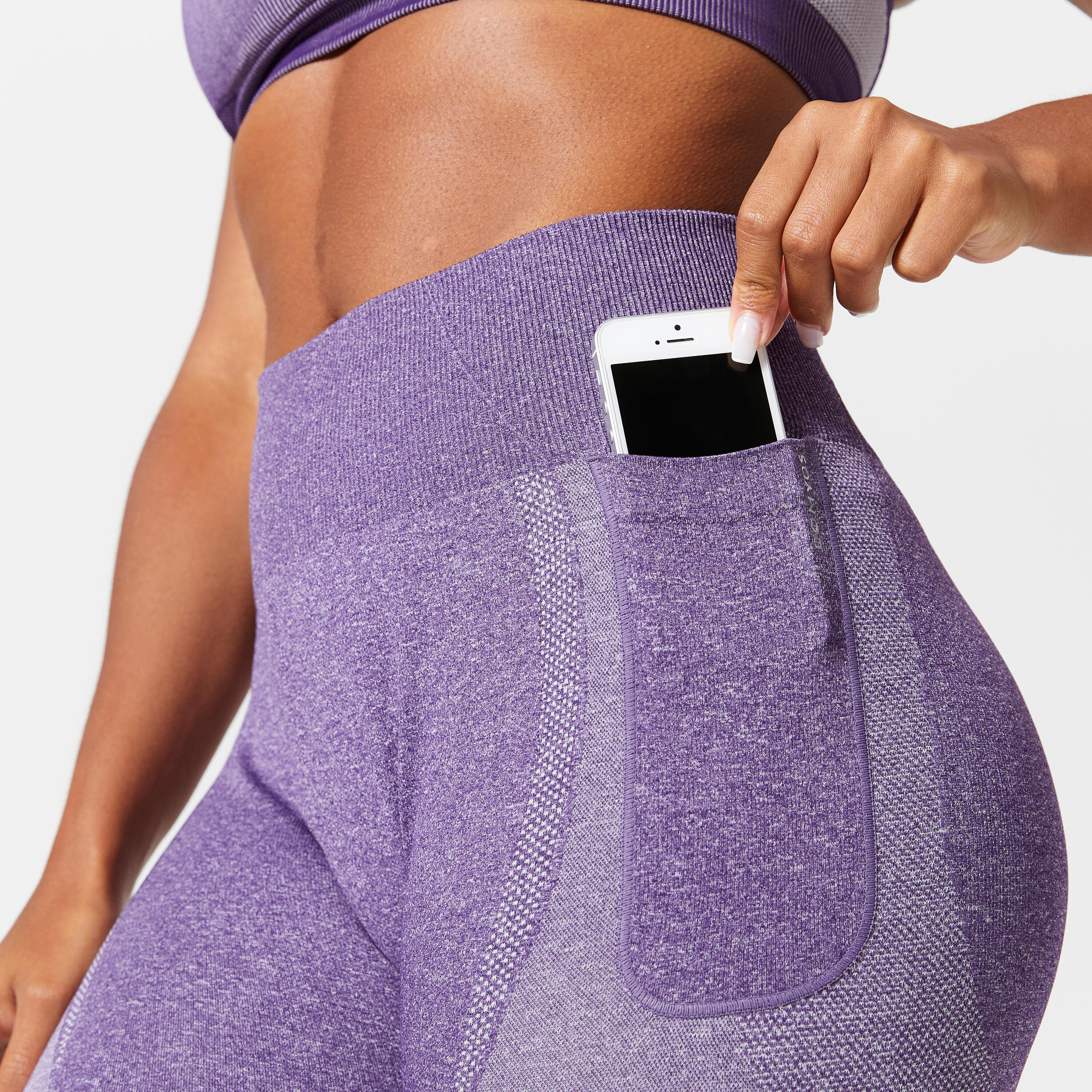 Women's high-waisted seamless fitness leggings with phone pocket, aubergine 4/9