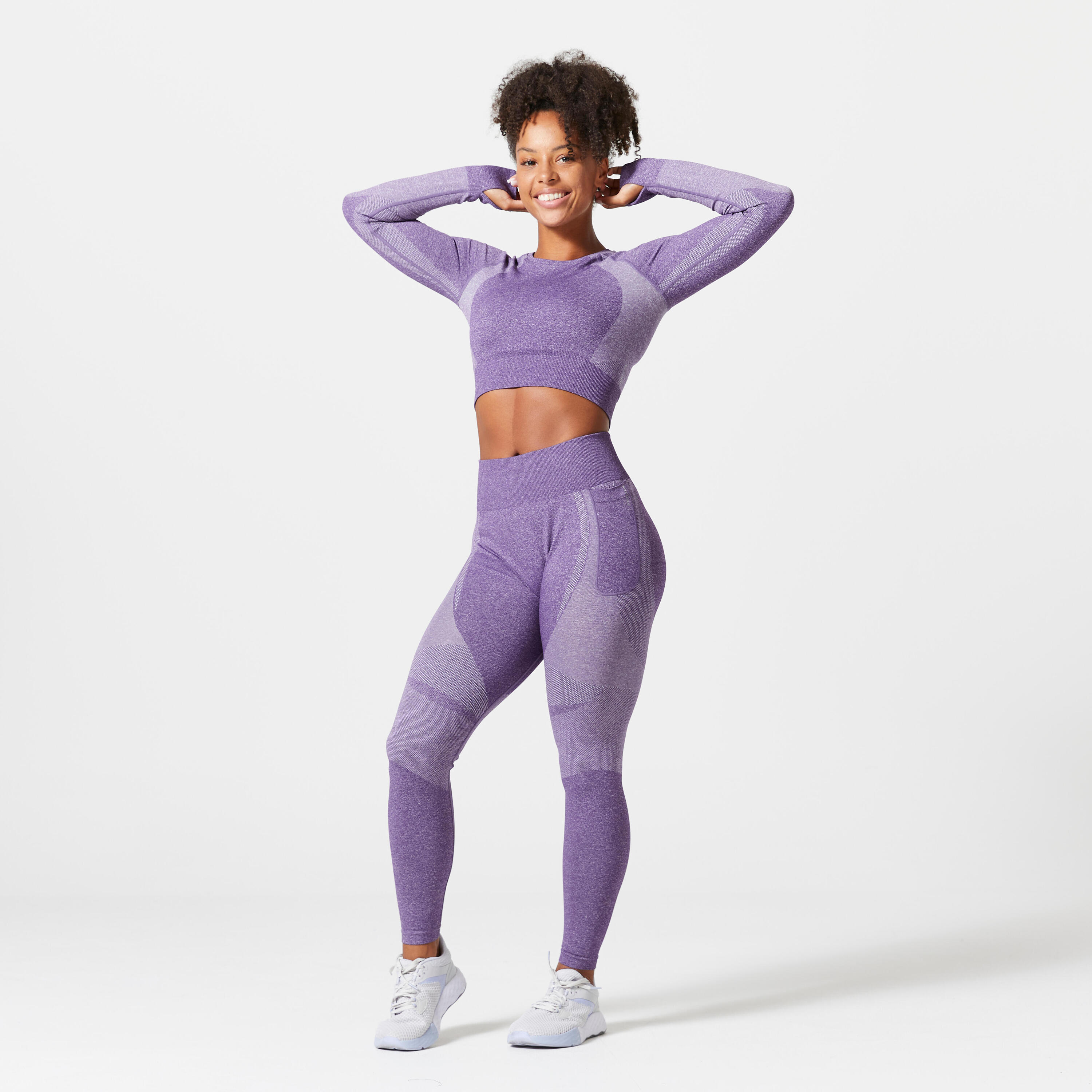 Women's high-waisted seamless fitness leggings with phone pocket, aubergine 2/9
