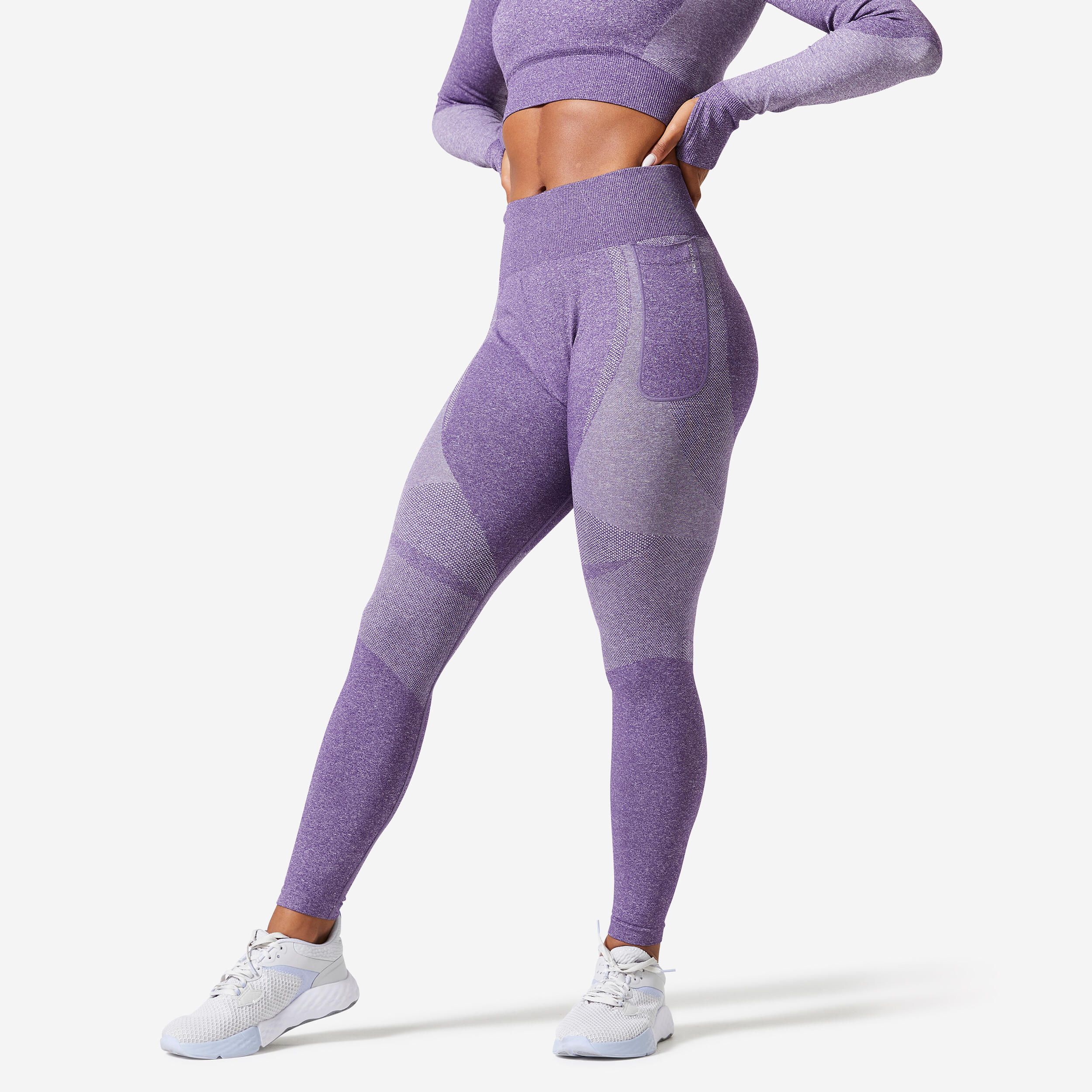 Stretchy High-Waisted Cotton Fitness Leggings with Mesh - Purple