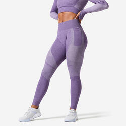 Naadloze fitness legging met hoge taille en smartphonezakje auberginepaars