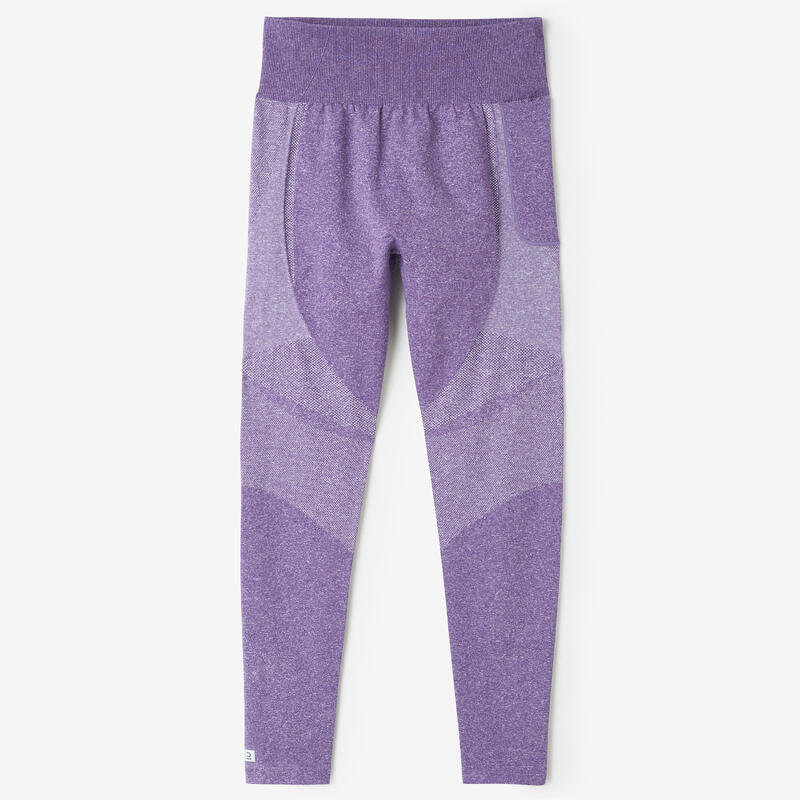 高腰無縫附手機口袋健身緊身褲－茄紫色配紫色