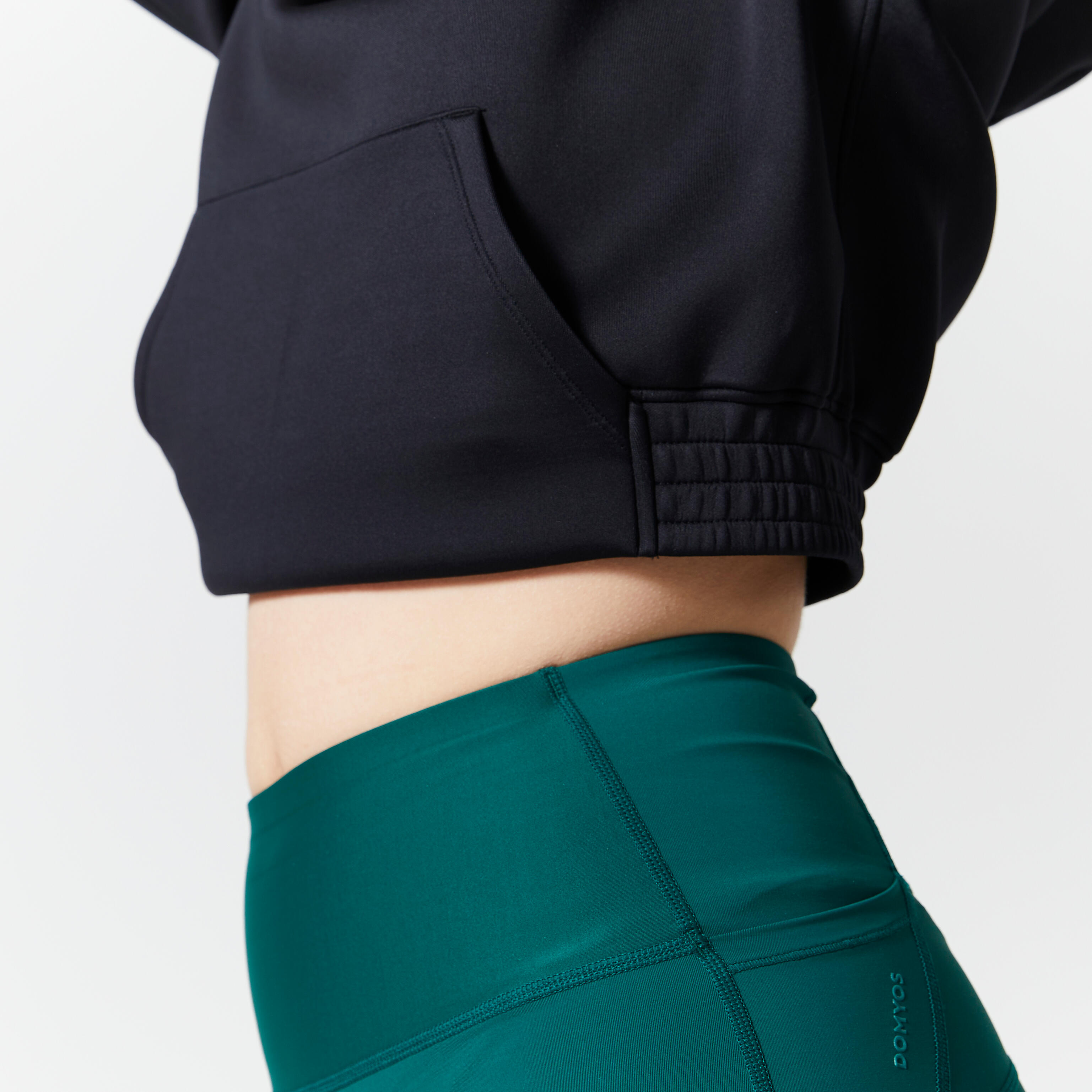 Felpa con cappuccio Cardio Fitness crop top Nero