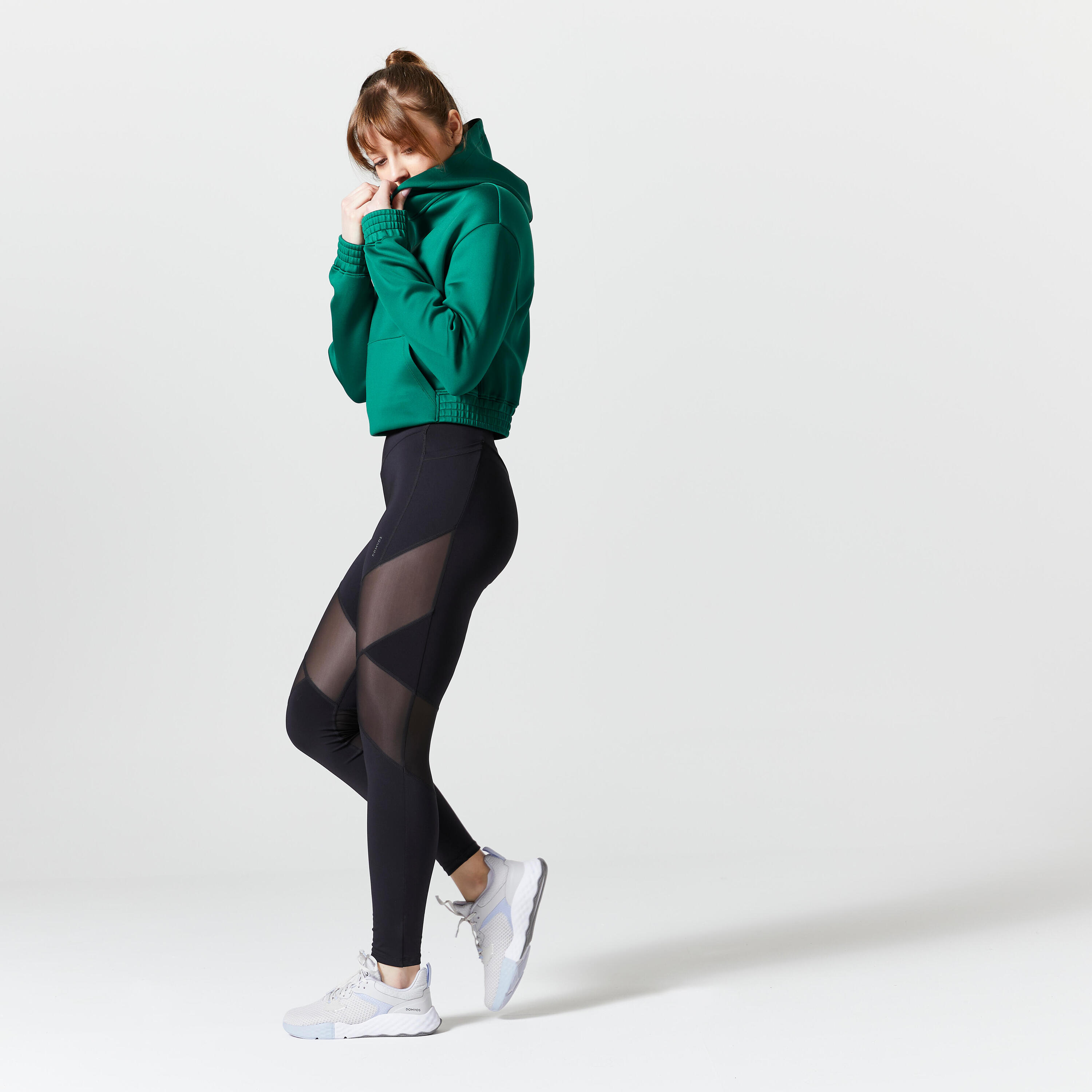 Sweat à capuche crop top Fitness Cardio Vert 2/7