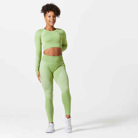 SEAMLESS CROP LEGGINGS - White / Green