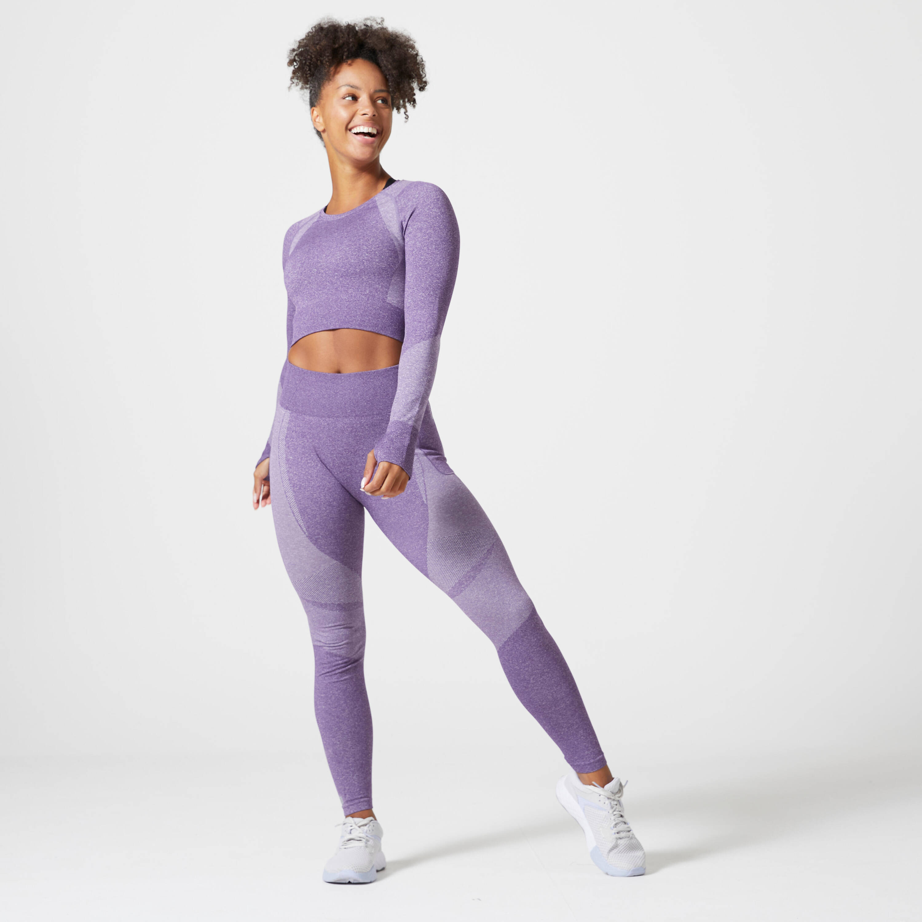Long-Sleeved Cropped Seamless Fitness T-Shirt - Aubergine Purple -  3