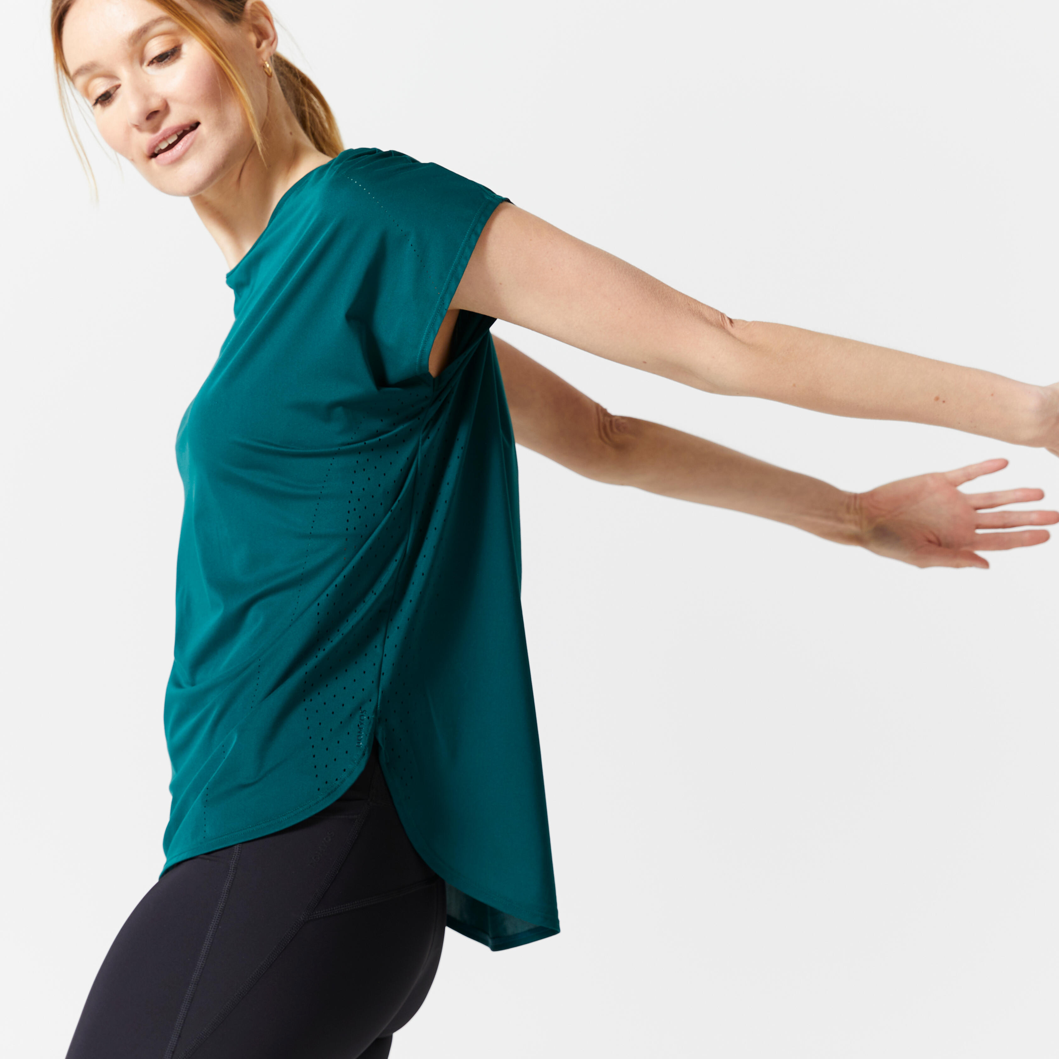 Women's Fitness Loose-Fit T-Shirt - FTS 500 Green - Cypress green