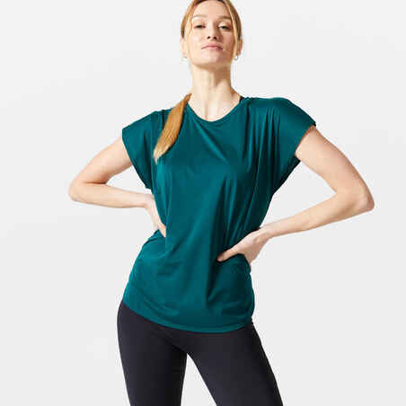 Majica kratkih rukava za kardio fitness 500 široka ženska zelena