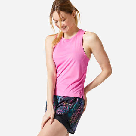 Majica bez rukava za kardio fitness 520 kratka od 2 materijala ženska ružičasta