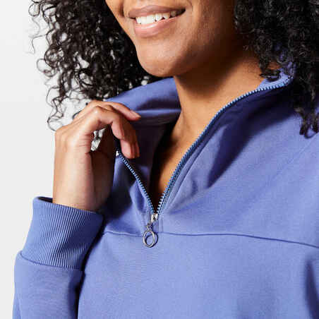 Women's Cardio Fitness Long-Sleeved Cropped Sweatshirt - Storm Blue
