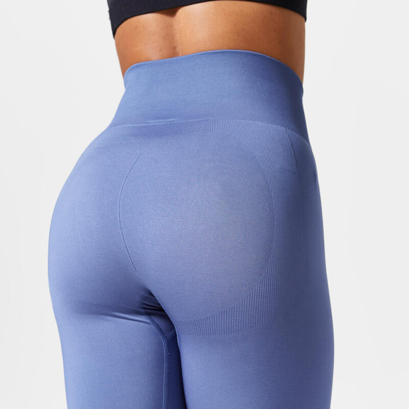 Leggings donna palestra 900 senza cuciture push-up traspiranti azzurri