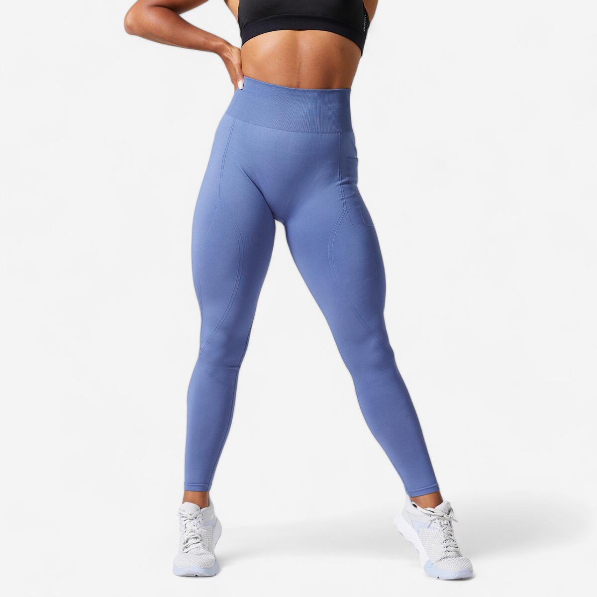Legging seamless effet push up taille haute femme, bleu